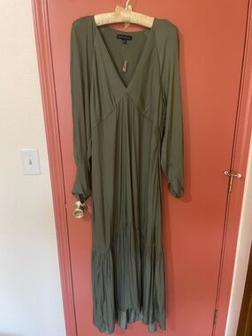 Banana Republic Long V-Neck Olive Green Maxi Dress